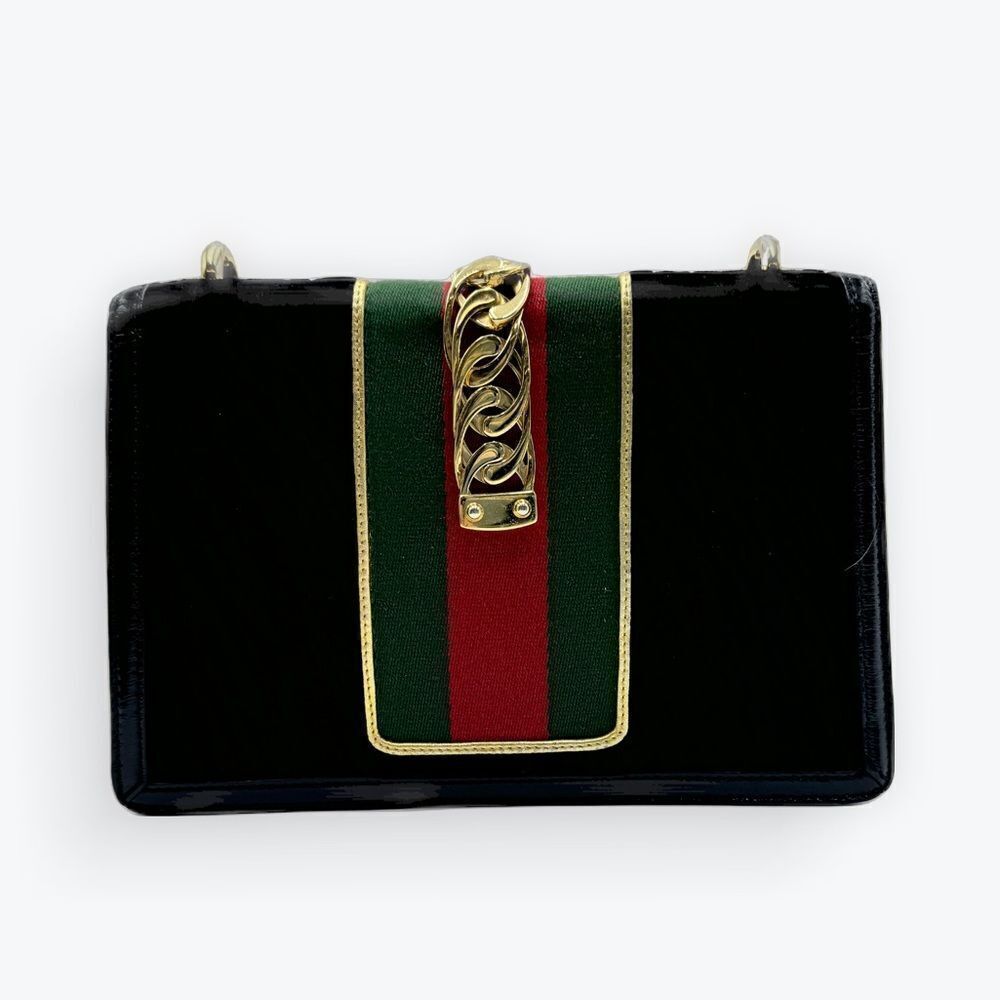 Auth Gucci Black Velvet GG Monogram Sherry Line Small Sylvie Shoulder Bag - Picture 9 of 16